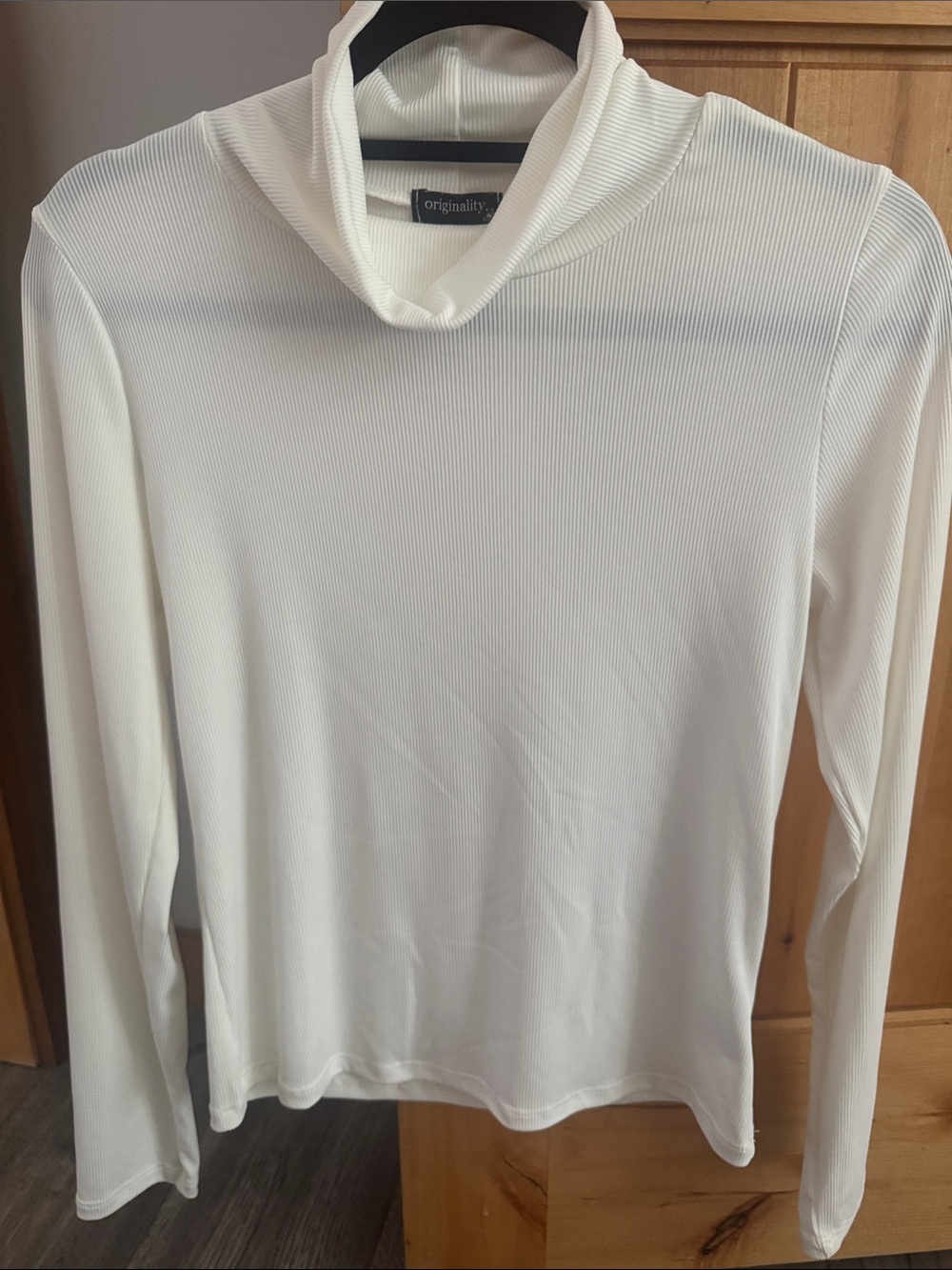 Originality Cream Ribbed Turtleneck Long Sleeve Top